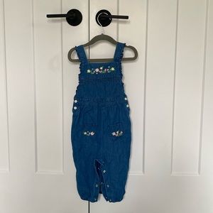 Baby Boden floral embroidered denim overalls